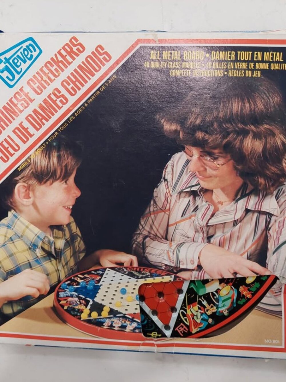 Vintage 1970s Chinese Checkers Tin Litho Game Board in Box Pixie Game Steven Mfg